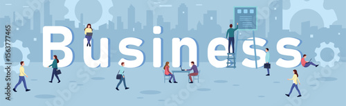 Business concept panoramic web template for advertising - Vector illustration