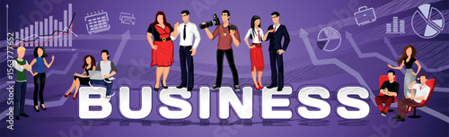Business concept panoramic web template for advertising - Vector illustration