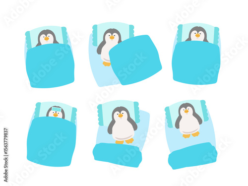 ペンギンと布団　イラストセット