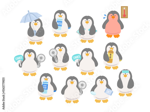 ペンギン　熱中症対策　イラストセット