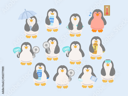 ペンギン　熱中症対策　イラストセット