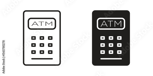 ATM machine icon. Flat and stroke versions. Graphic elements.