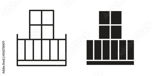 Balcony icon. Flat and stroke versions. Graphic elements.