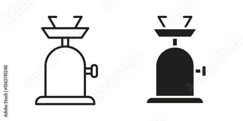 Camping gas icon. Flat and stroke versions. Graphic elements.
