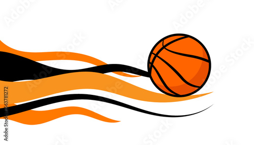 Vector background with basketball and swoosh black and orange. Background, element for sports design. Vector EPS10