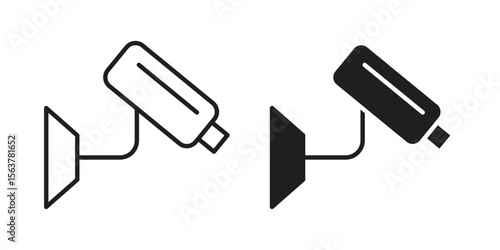 CCTV icon. Flat and stroke versions. Graphic elements.