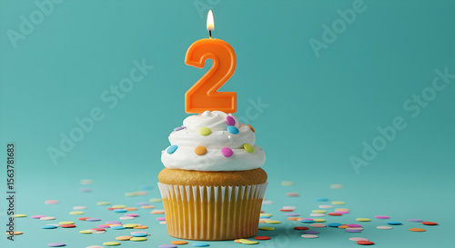 Two Year Old Birthday Cupcake Celebration Sweet Treat Festive Party Second Anniversary