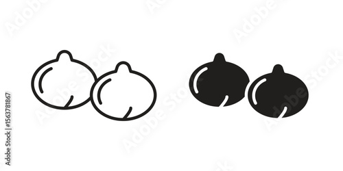 Chickpeas hummus icon. Flat and stroke versions. Graphic elements.