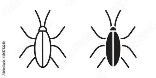 Cockroach icon. Flat and stroke versions. Graphic elements.