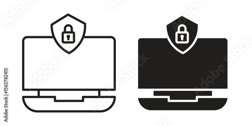 Computer security icon. Flat and stroke versions. Graphic elements.