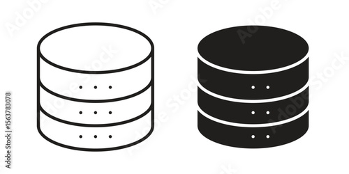 Cylinder database icon. Flat and stroke versions. Graphic elements.