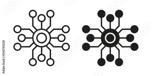 Decentralized icon. Flat and stroke versions. Graphic elements.