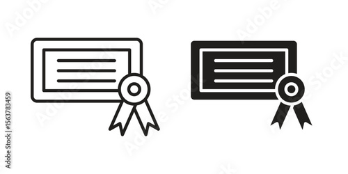Diploma icon. Flat and stroke versions. Graphic elements.