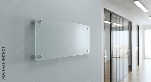Blank frosted glass office sign mockup modern interior design corporate branding signage template wall mounted reception area business identity