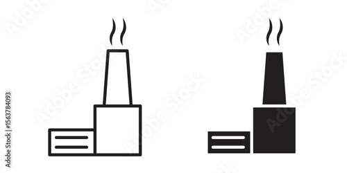 Factory icon. Flat and stroke versions. Graphic elements.