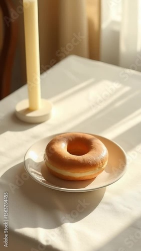 Morning Birthday Donut with Peaceful Atmosphere
