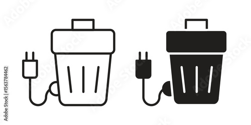 Garbage disposal icon. Flat and stroke versions. Graphic elements.