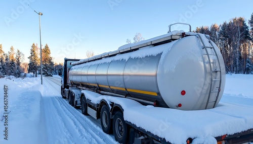 Fuel Tanker Truck on SnowCovered Road.