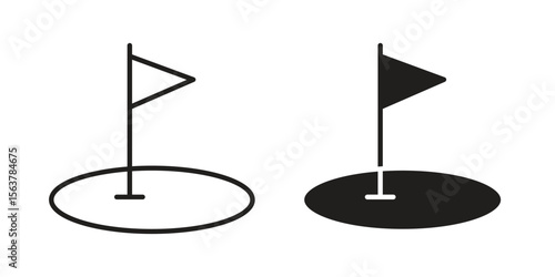 Golf yard icon. Flat and stroke versions. Graphic elements.