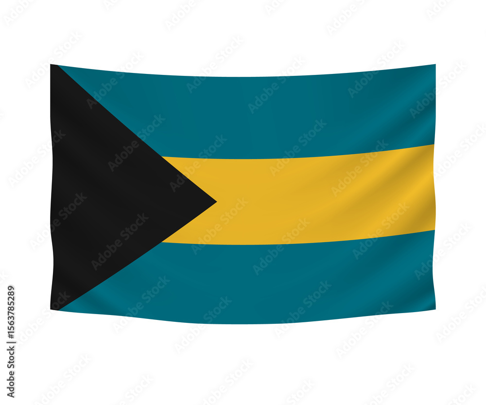 Obraz premium Realistic hanging flag of Bahamas. Empty fabric banner illustration design.