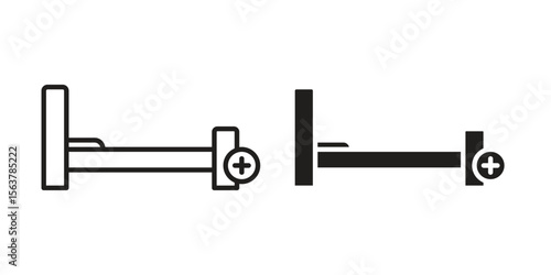 Hospital bed icon. Flat and stroke versions. Graphic elements.
