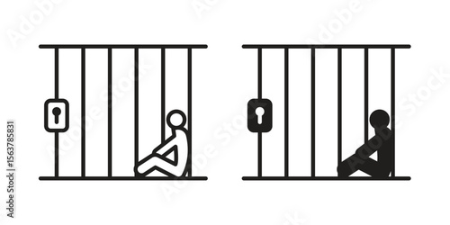 Jail icon. Flat and stroke versions. Graphic elements.