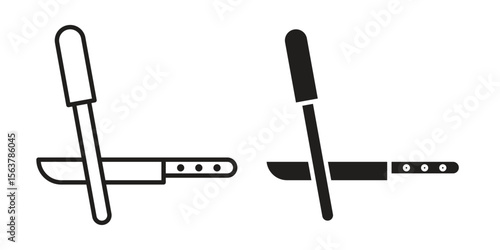 Knife sharpener icon. Flat and stroke versions. Graphic elements.