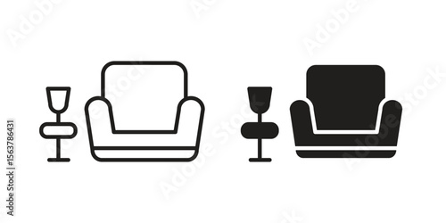 Lounge icon. Flat and stroke versions. Graphic elements.