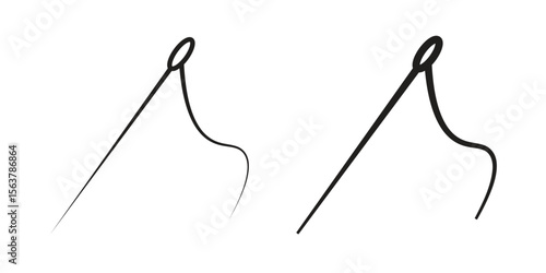 Needle icon. Flat and stroke versions. Graphic elements.