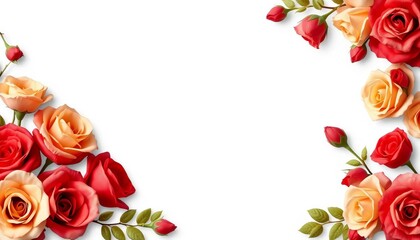 Luxurious red beige roses corner border, high resolution, luxury, leaf