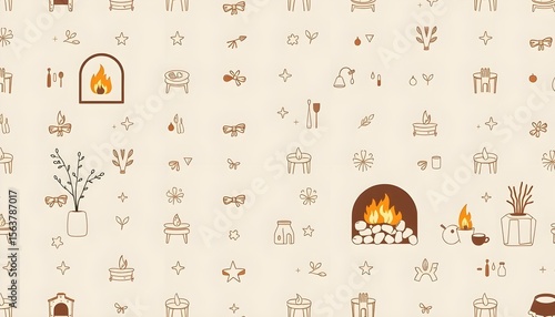 Cozy fireside illustrations home digital design warm atmosphere aesthetic viewpoint