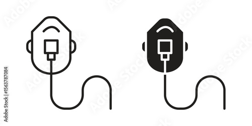 Oxygen mask icon. Flat and stroke versions. Graphic elements.