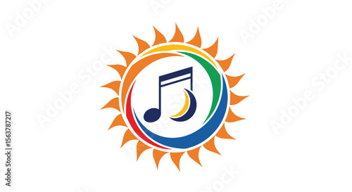 Vibrant Sunbeam Embracing Musical Notations and Celestial Crescent Moon Symbolizing Harmony and Creativity