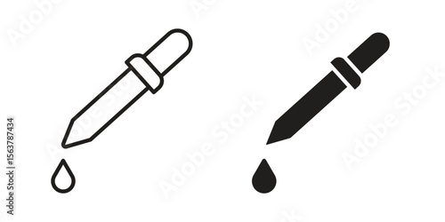 Pipette icon. Flat and stroke versions. Graphic elements.