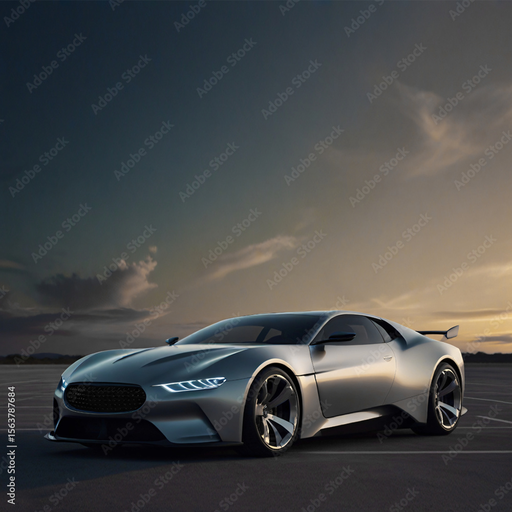 Naklejka premium Beautiful car on the road on a dusk time