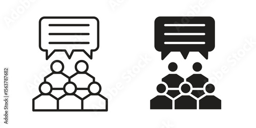 Public opinion icon. Flat and stroke versions. Graphic elements.