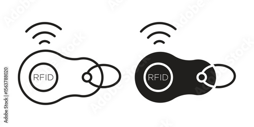 RFID key tag icon. Flat and stroke versions. Graphic elements.