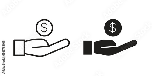 Revenue icon. Flat and stroke versions. Graphic elements.