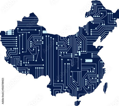 Map of China with electronic circuit