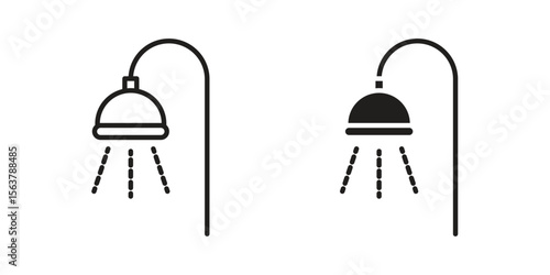 Shower Head icon. Flat and stroke versions. Graphic elements.