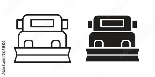 Snowplow icon. Flat and stroke versions. Graphic elements.