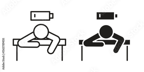 Tired person icon. Flat and stroke versions. Graphic elements.