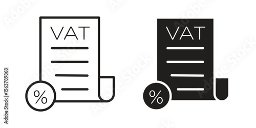 Value added tax VAT icon. Flat and stroke versions. Graphic elements.
