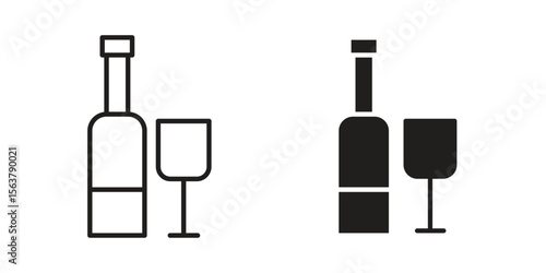 Vodka icon. Flat and stroke versions. Graphic elements.