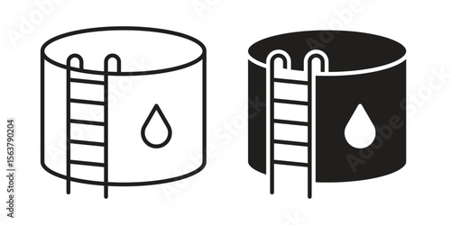Water tank icon. Flat and stroke versions. Graphic elements.