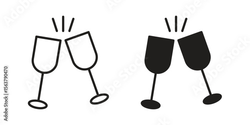 Wine toast icon. Flat and stroke versions. Graphic elements.