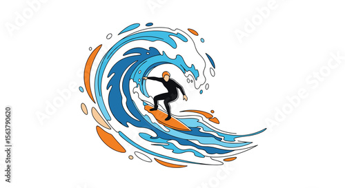 A surfer skillfully rides a massive ocean wave on a surfboard showcasing extreme water sports and athletic adventure