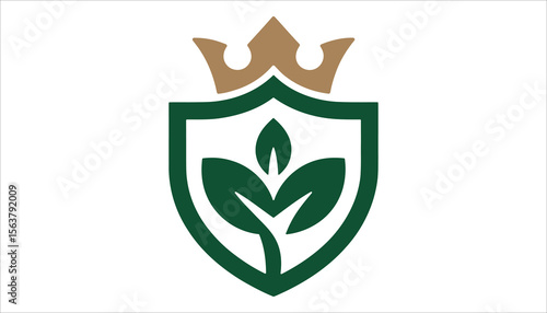 Royal Crown Shield with Green Leaf and Nature Symbol