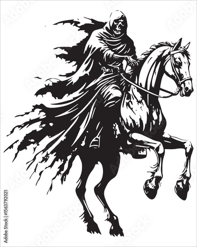 Grim Reaper on Horseback Vector Illustration