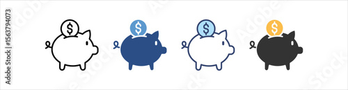 Piggy Bank Icon Set Multiple Style Collection
